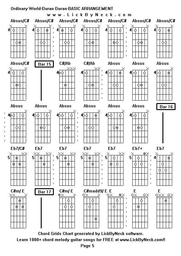 Chord Grids Chart of chord melody fingerstyle guitar song-Ordinary World-Duran Duran-BASIC ARRANGEMENT,generated by LickByNeck software.